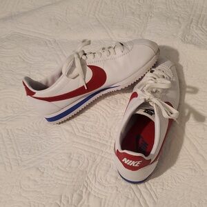Nike Cortez Women's White Sneakers with Red and Blue Accents (Forest Gump)US 9.5
